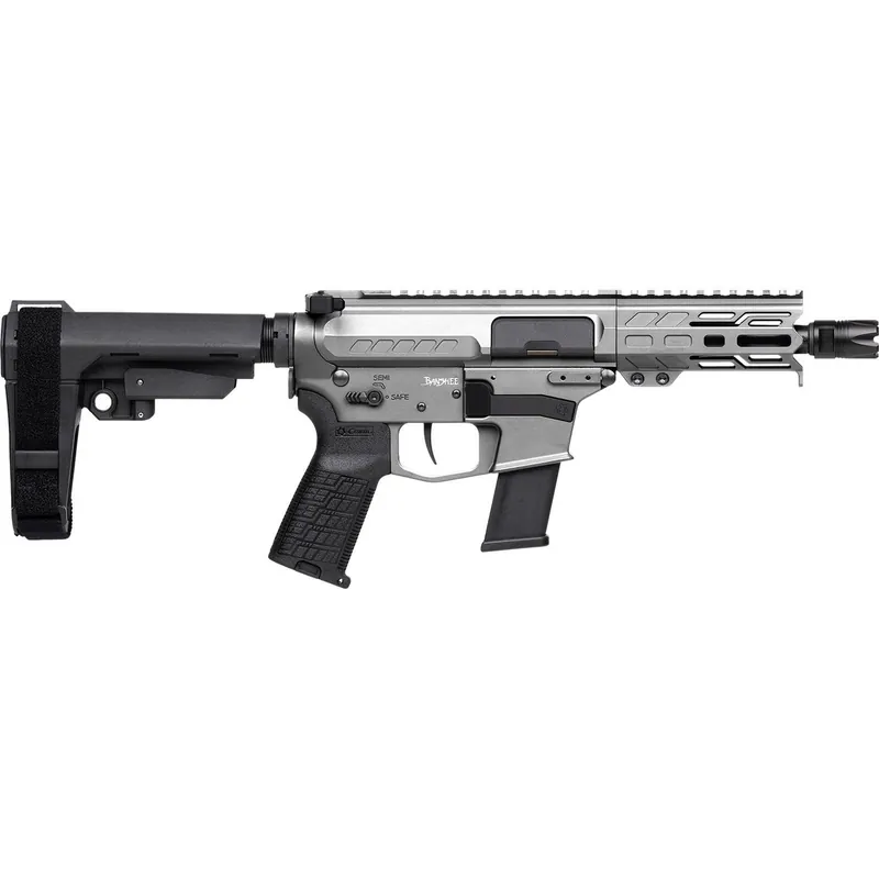CMMG 45A150FTNG Banshee FE MkG 45 ACP 13+1 5" Black Nitride Threaded Barrel, M-LOK Handguard, Titanium Cerakote Aluminum Receiver w/Picatinny Rail, Black Polymer CMMG RipBrace, CMMG Zeroed Grip