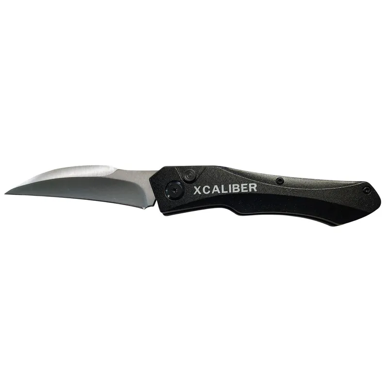 Xcaliber Knife Company Switch Blade 3.25" Folding Sheepsfoot Plain Stainless D2 Steel Blade, 4.50" Black Aluminum Handle
