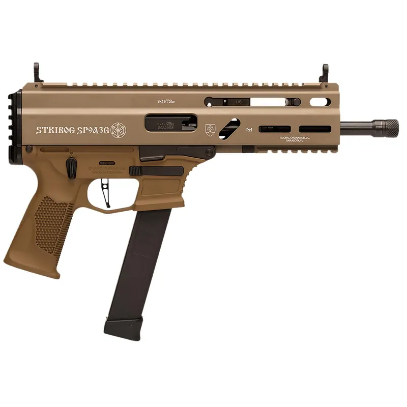 Grand Power 810091156155 SP9A3G Stribog 9mm Luger 30+1 8" Black Threaded Barrel, M-LOK Handguard, Flat Dark Earth Cerakote Aluminum/Polymer Receiver w/Picatinny Rail, FDE Polymer Grip, Ambidextrous