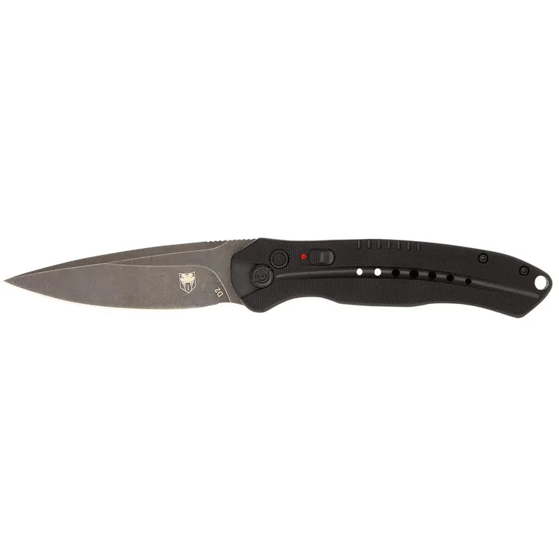CobraTec Knives BLKDIABLOAUTO Diablo 3.50" Folding Black Stonewashed D2 Steel Blade, 4.75" Black Textured G10 Scales Handle