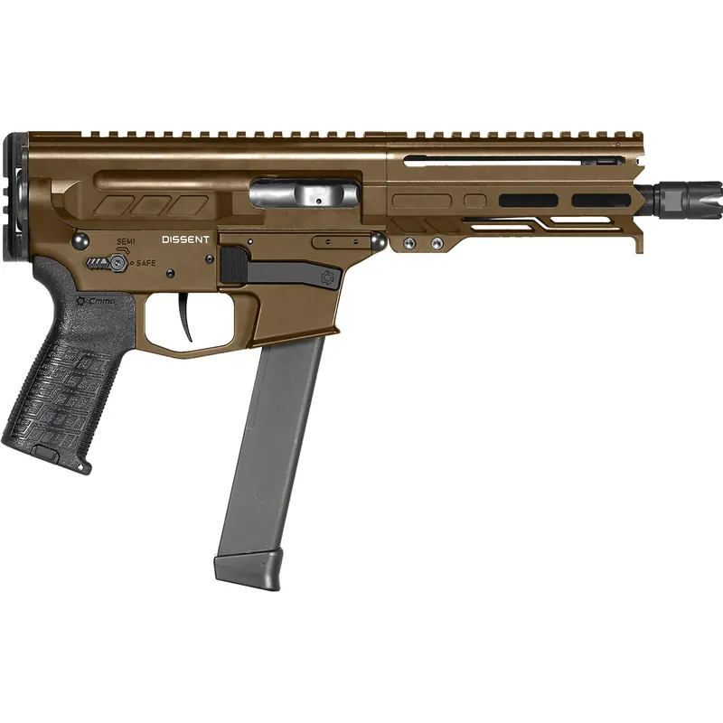 CMMG 99A68A2MB Dissent MKGS 9mm Luger 33+1 6.50", Midnight Bronze Rec, Picatinny Brace Adapter, 5.50" M-LOK Handguard, Left Side Charging Handle, Zeroed Linear Comp, TriggerTech Trigger