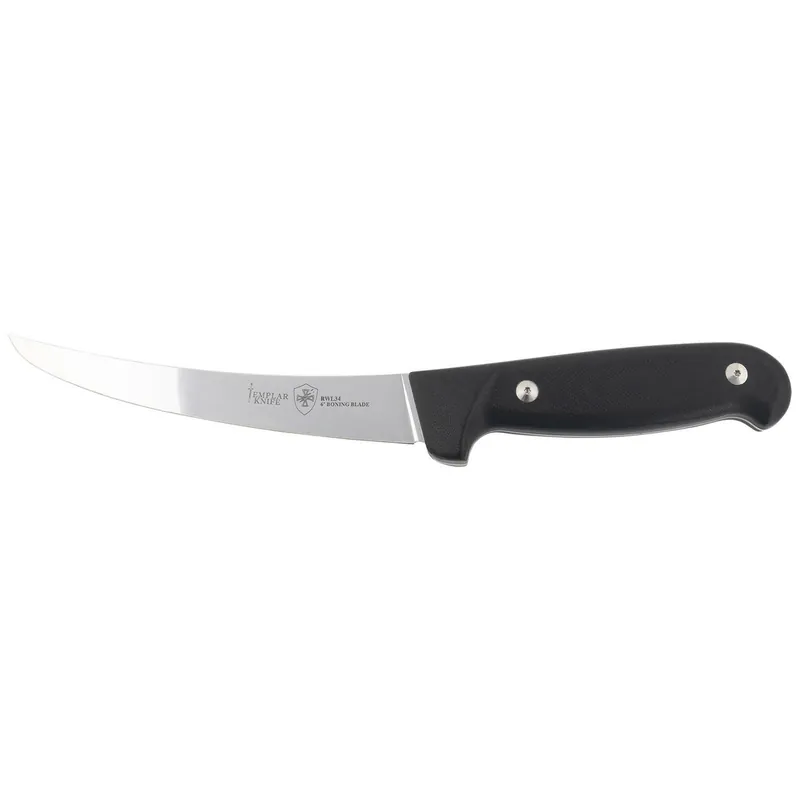 Templar Knife K6BBK362 Boning 6" Fixed Plain Damasteel Blade, 5" Black G10 Handle