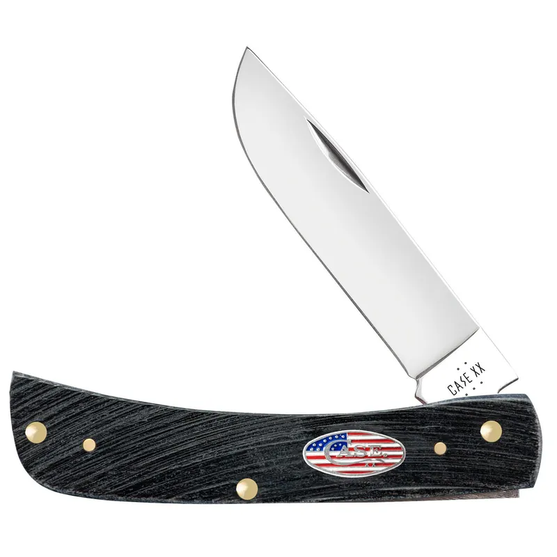 Case 53062 Sod Buster Stars & Stripes 3.70" Folding Skinner Plain Mirror Polished Tru-Sharp SS Blade, Sawcut Jig Gray Bone Handle, American Flag Shield