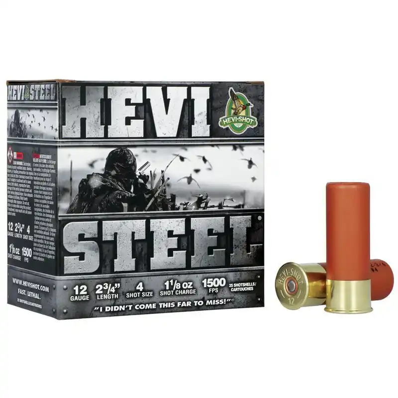 HEVI-Shot HS61224 HEVI-Steel 12Gauge 2.75" 1 1/8oz 4Shot 25 Per Box/10 Case