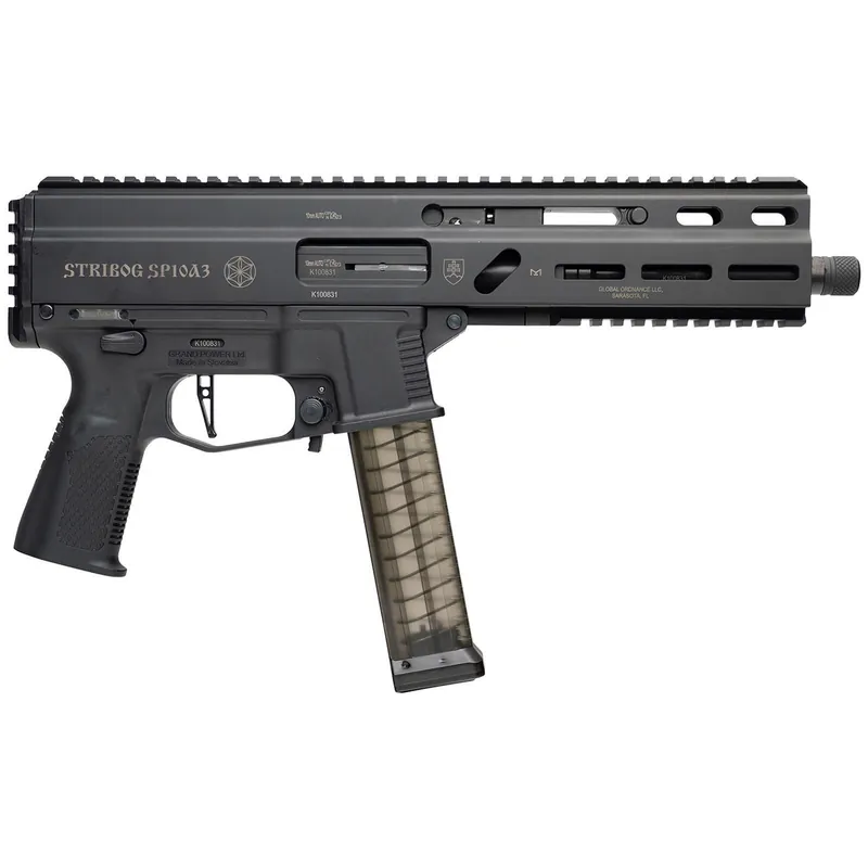 Grand Power 810091157152 SP10A3 Stribog 10mm Auto 20+1 8" Black Threaded Barrel, Black Aluminum Picatinny Rail Receiver, Rear picatinny Rail, Black Polymer Grip, Thread Protector