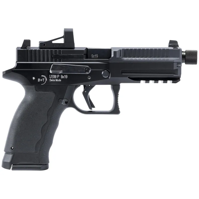 B&T Firearms BT490002 USW-P 9mm Luger 17+1/19+1 4.30" Threaded, Black, Picatinny Rail Frame, Optic Cut Slide, Rubber Grip