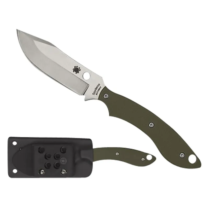 Spyderco FB49GPOD Stok 2.95" Fixed Bowie Plain Stonewashed 8Cr13MoV SS Blade/Olive Drab Textured G10 Handle Includes Sheath w/G-Clip