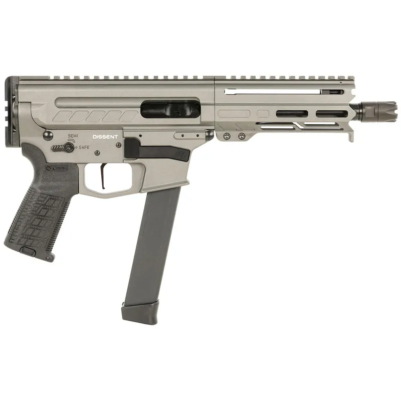 CMMG 99A68A2TNG Dissent MKGS 9mm Luger 33+1 6.50", Tungsten Gray Rec, Picatinny Brace Adapter, 5.50" M-LOK Handguard, Left Side Charging Handle, Zeroed Linear Comp, TriggerTech Trigger