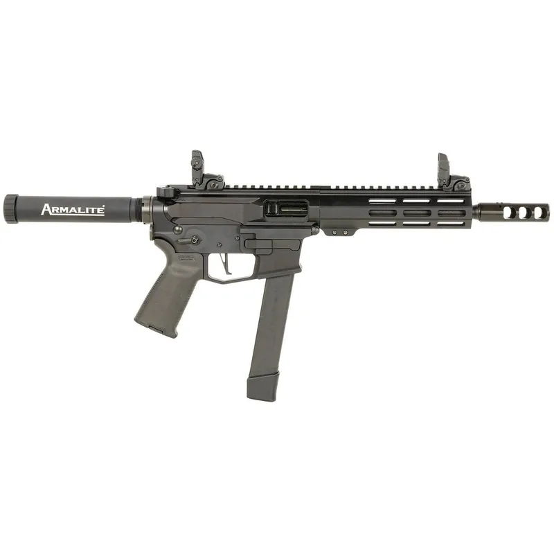 ArmaLite M15PDW40 M-15 PDW 40 S&W 31+1 8.50", Black, Buffer Tube (No Brace), Muzzle Brake, Magpul Furniture, MOE+ Grip, MBUS Sights (Glock Mag Compatible)