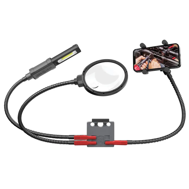 Real Avid AVMVACC Smart Mount Quick-Connect, Includes Magnifying Glass, 180 Lumen Work Light, Cell Phone Holder