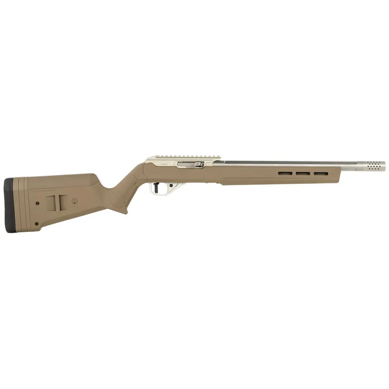 True Precision Inc TP1022FDE3SS TP/22 22 LR 16" Match Grade Barrel, Clear Coat Silver Anodized Aluminum Receiver w/Picatinny Rail, M-LOK Forend, Flat Dark Earth Magpul Hunter X-22 Polymer Stock
