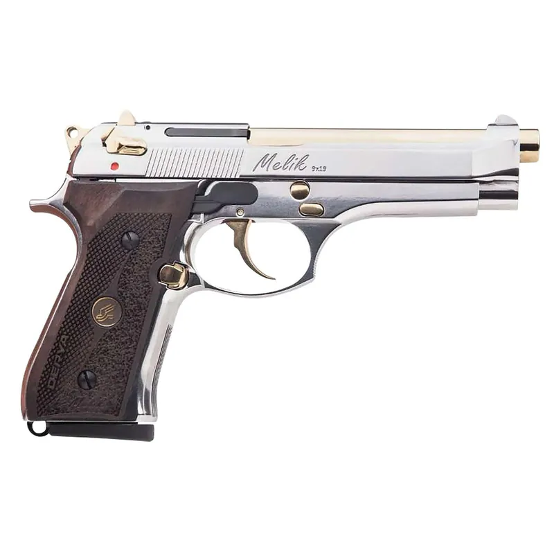 Derya Firearms MELIK9.NG.TR Melik 9mm Luger 17+1 4.90" Gold TiN Steel Barrel, Black Melonite Serrated Steel Slide, Black Aluminum Frame, Black Polymer Grip