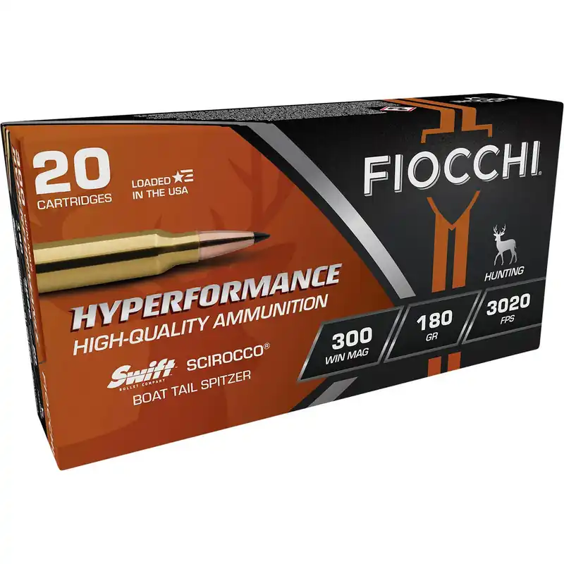 Fiocchi 300WMSCA Hyperformance 300WinMag 180gr Swift Scirocco II Boat Tail Spitzer 20 Per Box/10 Case