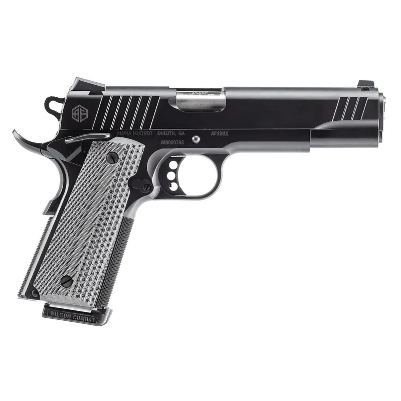 Alpha Foxtrot AA27X4ENA-XQBK08-WBS AF1911 Full Size 45 ACP 8+1 5" Stainless Bull Barrel, Black QPQ Stainless Steel Serrated Slide, Black QPQ Stainless Steel Serrated Frame w/Beavertail G10 Grip