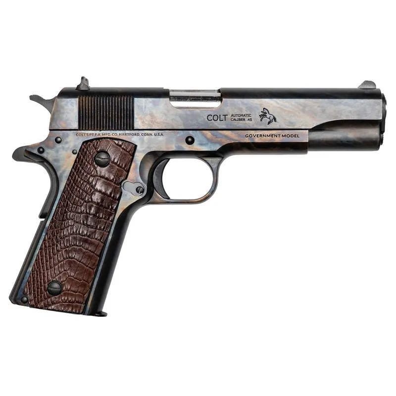Cnc Firearms CNCLINEAGE Colt Government Lineage 45 ACP 7+1 5" Stainless Match Grade Barrel, Color Case Hardened Stainless Steel Serrated Slide & Frame, Chocolate Alligator Grip