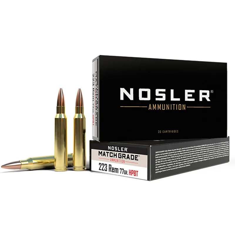 Nosler 60011 Match Grade 223Rem 77gr Custom Competition Hollow Point Boat Tail 20 Per Box/20 Case