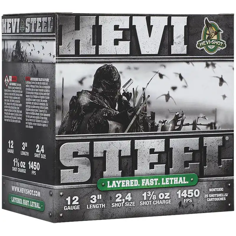 HEVI-Shot HS60024 HEVI-Steel Waterfowl 12Gauge 3" 1 3/8oz 2/4Shot 25 Per Box/10 Case