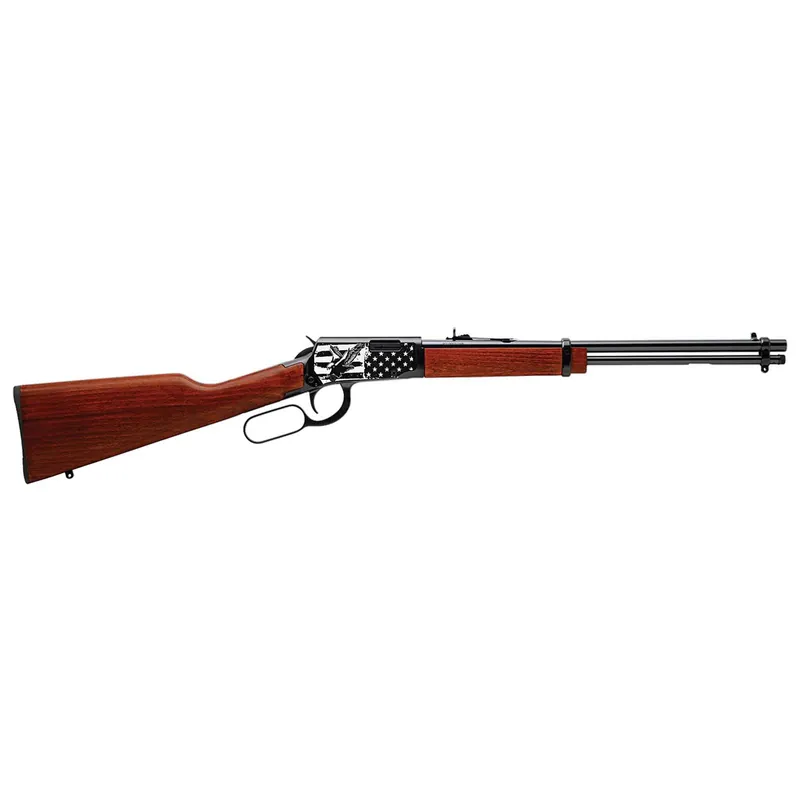 Rossi RL22181WD-EN22 Rio Bravo 22 LR 15+1 18" Black Polished Alloy Steel Barrel, Black Engraved w/Flag & Eagle Alloy Steel Receiver, Hardwood Fixed Stock, Right Hand