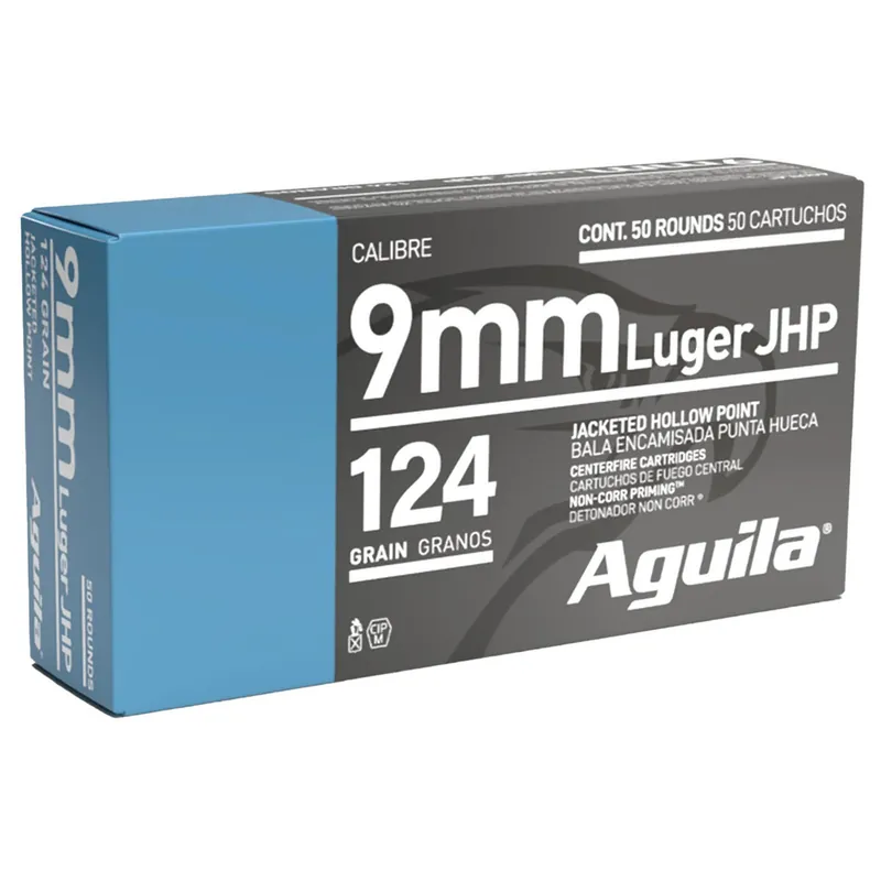 Aguila 1E092125 9mm Luger 124gr Jacketed Hollow Point 50 Per Box/10 Case