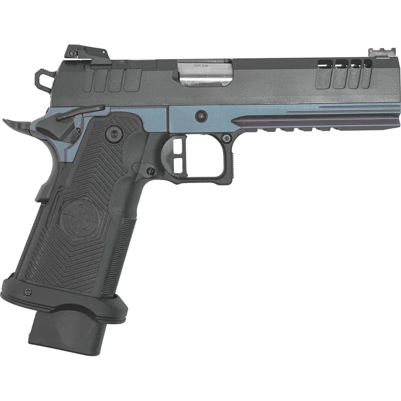 Great Lakes Firearms GL1911DS9FSSBLU 1911 DS Synergy 9mm Luger 20+1 5" Optic Cut/Serrated Cerakote Black Molded Grip Blue Titanium Frame