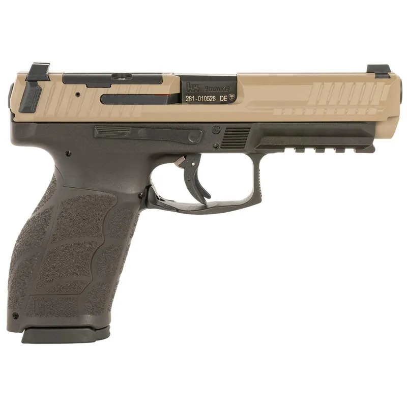 HK 81001197 VP9A1 Full Size Frame 9mm Luger 10+1 4.53" Barrel, Flat Dark Earth Steel Optic Ready/Serrated Slide, Brown Polymer Frame w/Picatinny Rail, Interchangeable Backstrap Grip, Ambidextrous