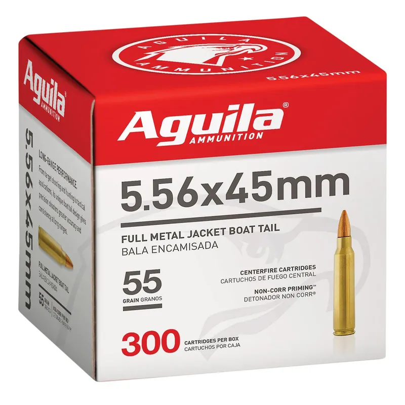Aguila 1E556126 5.56x45mm NATO 55gr Full Metal Jacket Boat Tail 300 Per Box/4 Case