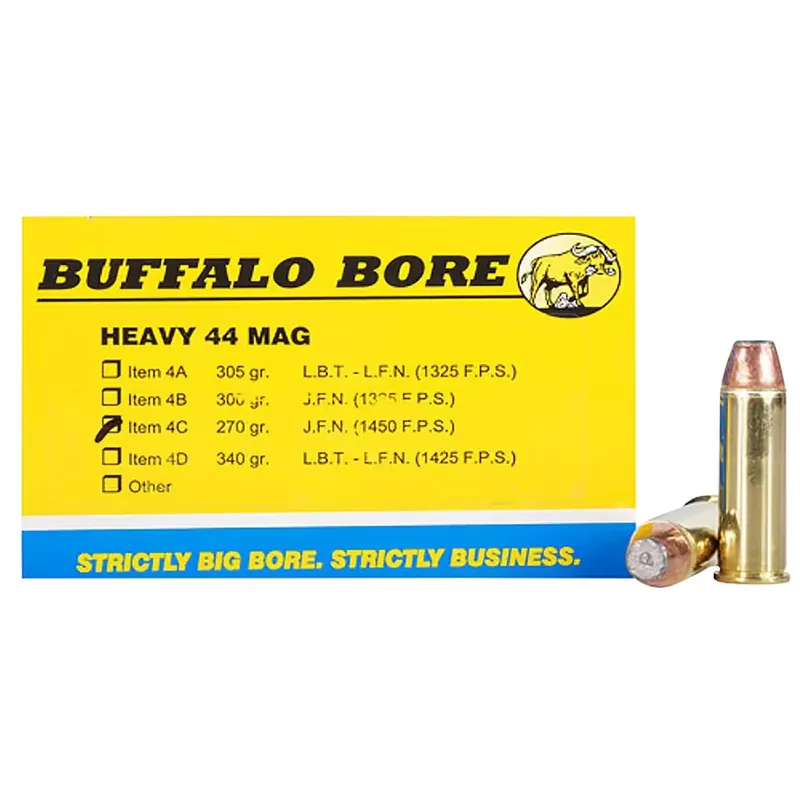 Buffalo Bore Ammunition 4C20 Heavy Strictly Business 44Rem Mag 270gr Semi Jacketed Flat Point 20 Per Box/12 Case