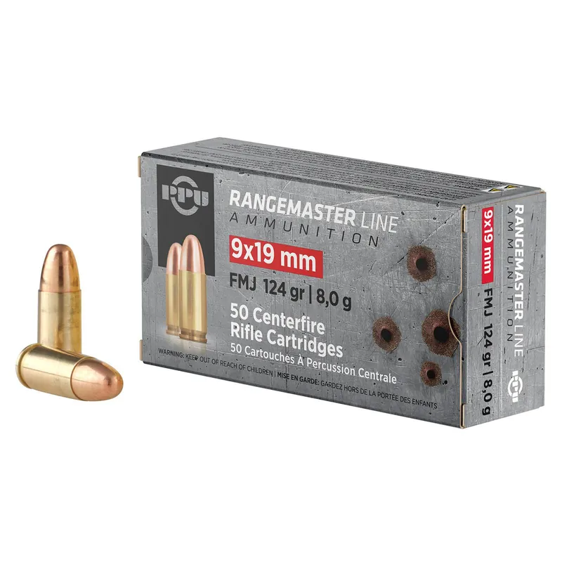 PPU PPRM9 Rangemaster 9mmLuger 124gr Full Metal Jacket 50 Per Box/20 Case