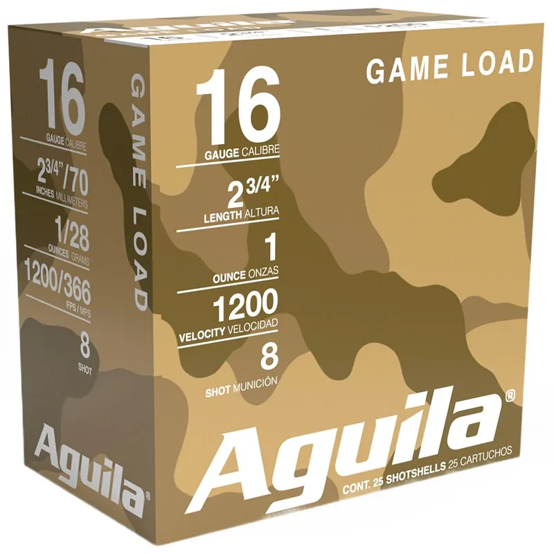 Aguila 1CHB1618 Game Load 16Gauge 2.75" 1oz 8Shot 25 Per Box/10 Case