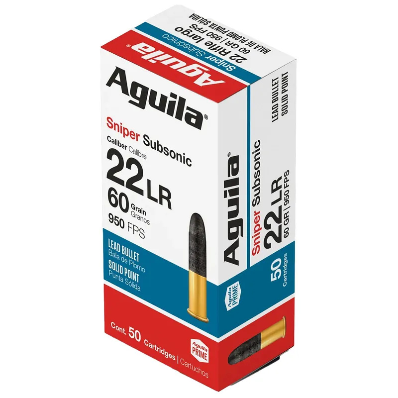 Aguila 1B220112 Sniper Subsonic 22LR 60gr Lead Solid Point 50 Per Box/20 Case