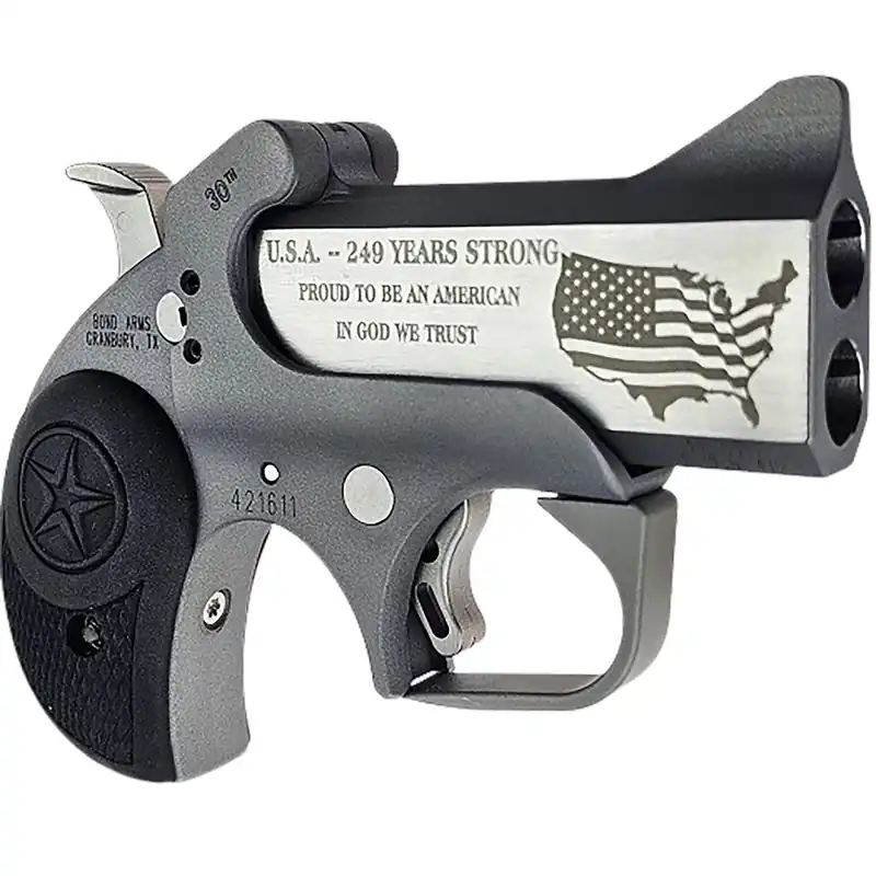 Bond Arms BA30TH-45LC/410 30th XL 45 Colt (Long Colt)/410 Gauge 2 Shot 3" Engraved Matte Stainless Steel Barrel, Rough Matte Stainless Steel Frame, Black Nylon Grips