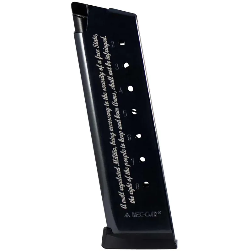 Mec-Gar MGCG45082A 1911 Government 8rd 45 ACP, Blued w/2nd Amendment Engraving Carbon Steel