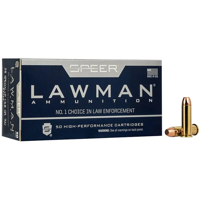 Speer 53750 Lawman 38Special+P 158gr Total Metal Jacket Round Nose 50 Per Box/20 Case