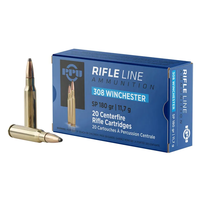 PPU PP3083 Standard Rifle 308Win 180gr Soft Point 20 Per Box/10 Case
