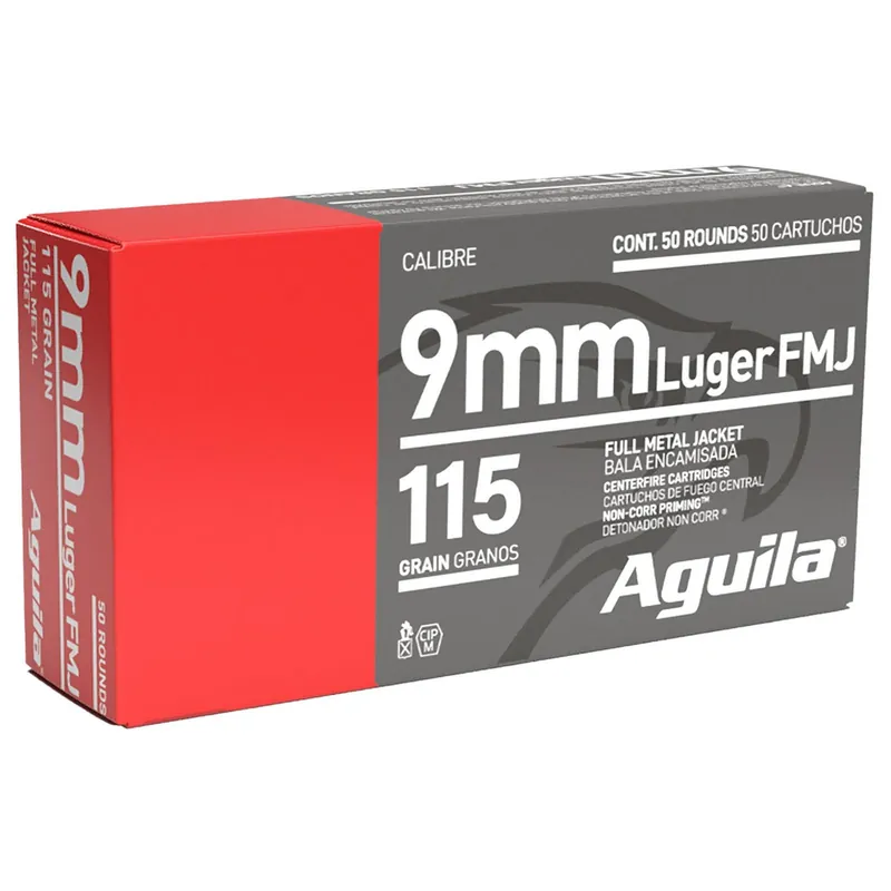 Aguila 1E097704 9mm Luger 115gr Full Metal Jacket 50 Per Box/20 Case