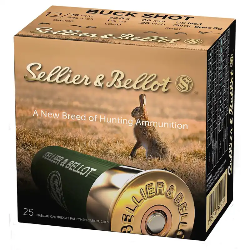 Sellier & Bellot SB12BSF Hunting 12Gauge 2.75" 12Pellets 1 1/8oz 1Buck Shot 25 Box/10 Case