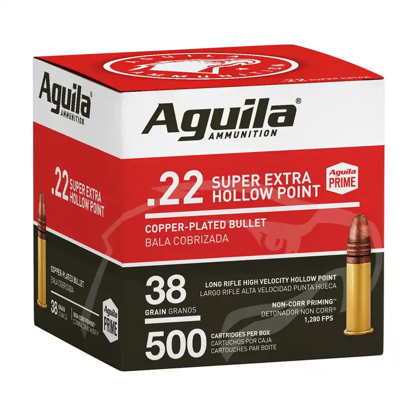 Aguila 1B221118 Super Extra High Velocity 22LR 38gr Copper Plated Hollow Point 500 Per Box/4 Case