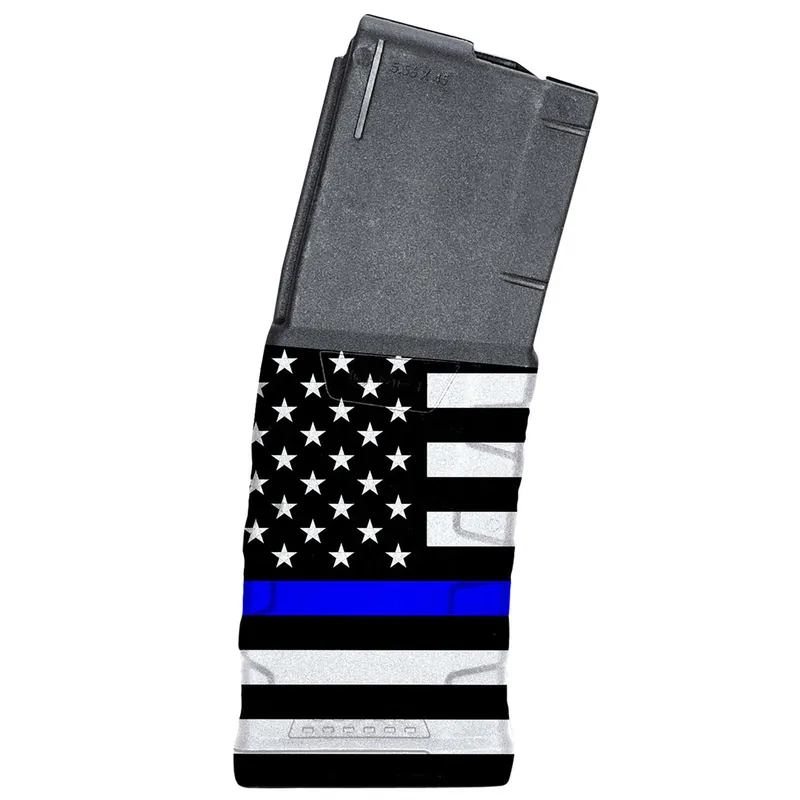 Mission First Tactical EXDPM556AMB1 Extreme Duty 30rd 223 Rem/5.56x45mm Fits AR-15/M4 Black w/Blue Line American Flag Polymer