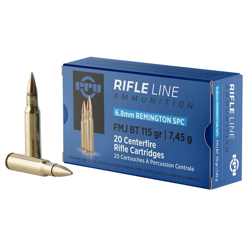 PPU PP68F Standard Rifle 6.8mmRemSPC 115gr Full Metal Jacket Boat Tail 20 Per Box/50 Case