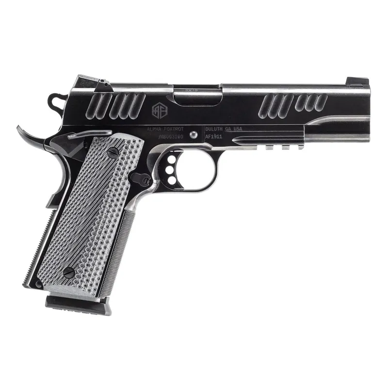 Alpha Foxtrot AA01X1END-PDBK10-GGC AF1911 Enhanced Full Size 9mm Luger 10+1 5" Black QPQ Stainless Steel Serrated Slide, Black QPQ Stainless Steel Frame w/Beavertail Checkered Polymer Grip