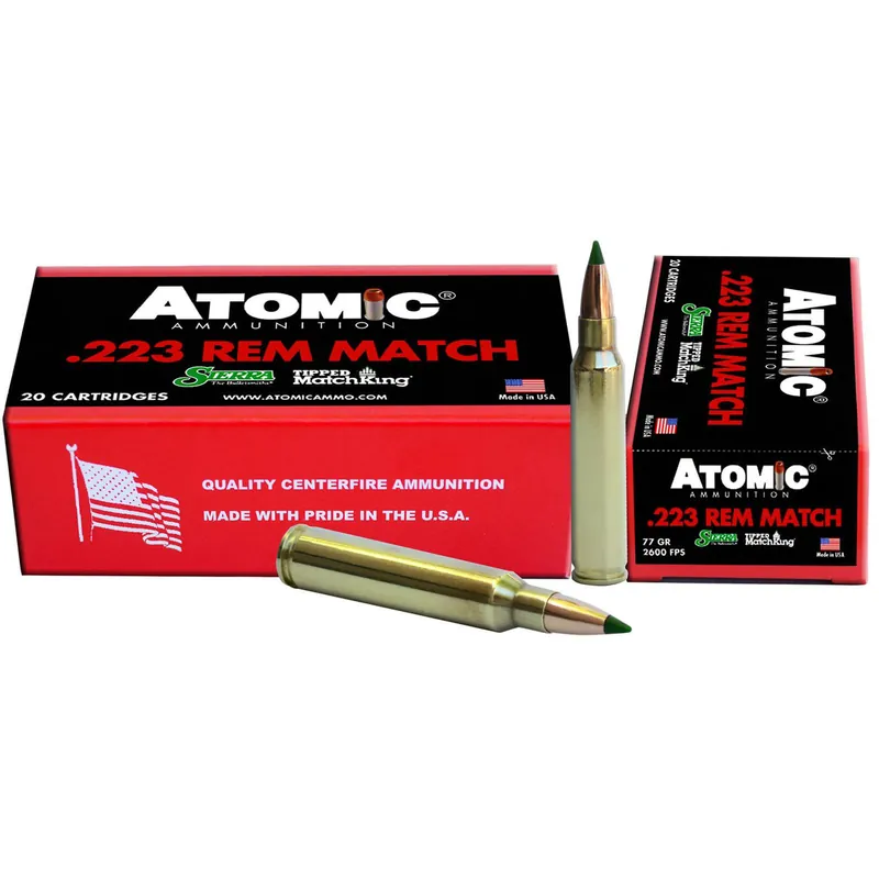 Atomic Ammunition 00459 Rifle Match 223Rem 77gr Tipped MatchKing 20 Per Box/10 Case