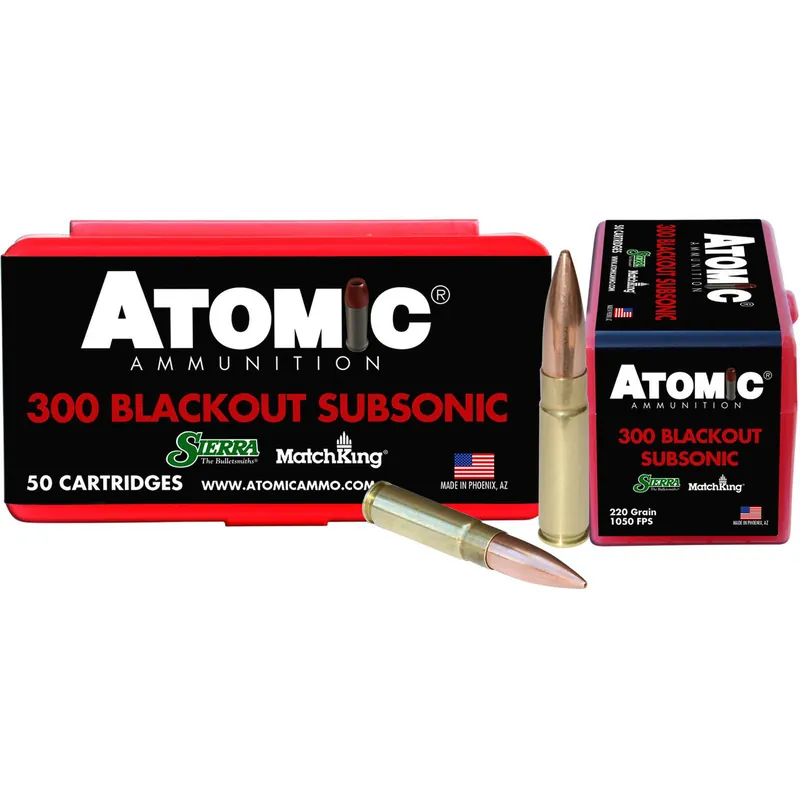 Atomic Ammunition 00465 Rifle Subsonic 300Blackout 220gr Hollow Point Boat Tail 50 Per Box/10 Case