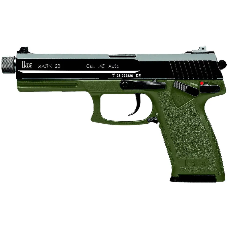 HK 81001074 Mark 23 45 ACP 12+1 5.87" Black Threaded Barrel, Black Cerakote Serrated Steel Slide, OD Green Polymer Frame w/Accessory Rail, Textured Grip