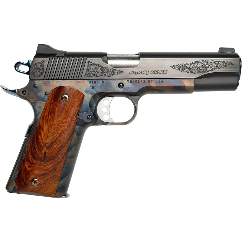 Cnc Firearms CNCLEGACY45 Kimber 1911 Legacy 45 ACP 7+1 5" Stainless Steel Barrel, Color Case Hardened Steel Engraved/Serrated Slide, Color Case Hardened Steel Frame, Walnut Grip