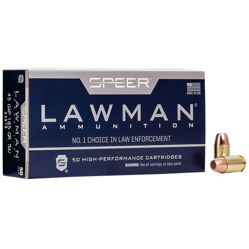 Speer 53979 Lawman 45GAP 185gr Total Metal Jacket Flat Nose 50 Per Box/20 Case