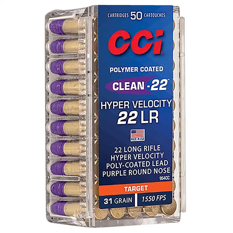 CCI 954CC Clean-22 Hyper Velocity 22LR 31gr LN Purple 50 Per Box/100 Case