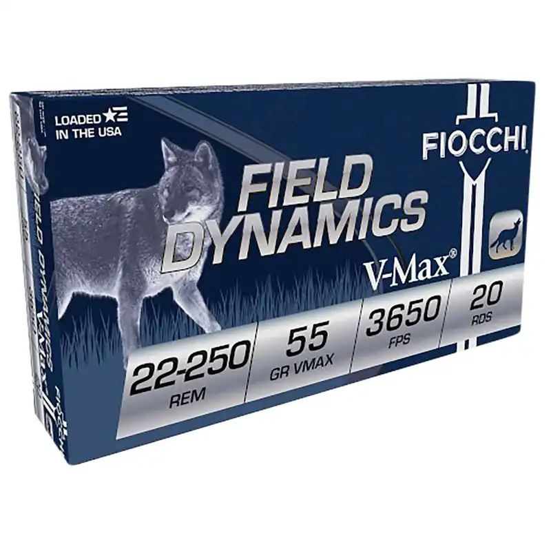 Fiocchi 22250HVD Field Dynamics 22-250Rem 55gr Hornady V Max 20 Per Box/10 Case