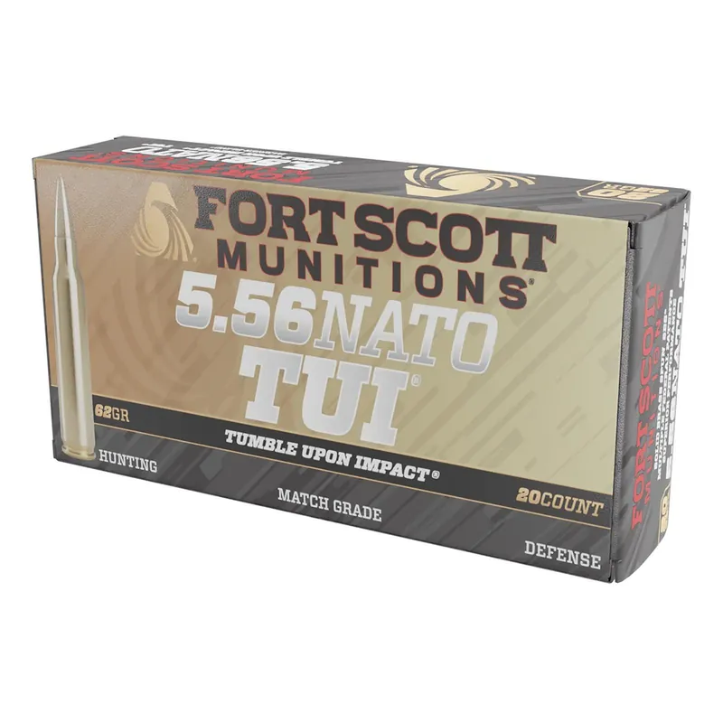 Fort Scott Munitions 556062SBV1 Tumble Upon Impact (TUI) 5.56x45mmNATO 62gr Solid Brass Spun 20 Per Box/25 Case