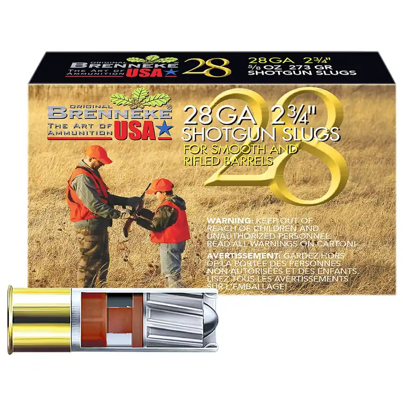 Brenneke SL282BR Brenneke 28 28Gauge 2.75" 5/8oz Slug Shot 5 Per Box/50 Case