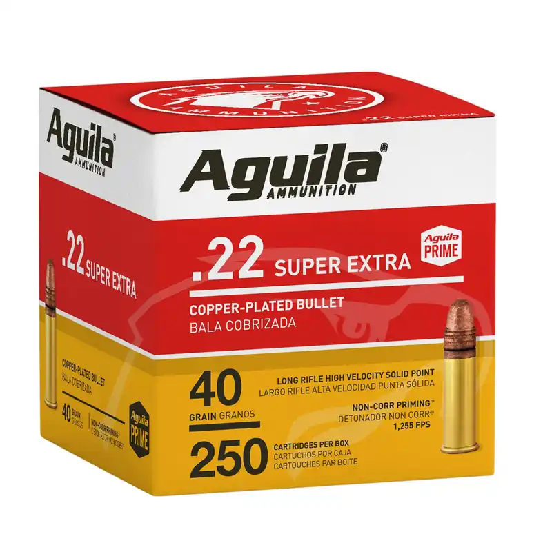 Aguila 1B221100 Super Extra High Velocity 22LR 40gr Copper Plated Solid Point 250 Per Box/8 Case